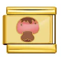 Primer plano de un abalorio modular italiano de acero dorado con diseño de seta - Patrón de Seta (ICP-JC106-11G) / Dorado