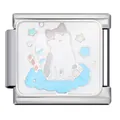 Vue détaillée d'une breloque chat émaillé pour bracelet modulaire italien DIY - Vue de Dos Chat Blanc Ciel Étoilé (ICJ911)
