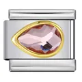 Primo piano dettagliato di un charm italiano in acciaio con zircone rosa a goccia - Strass a Goccia d'Acqua Rosa (ICJ1500-1)