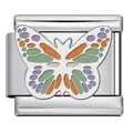 Abalorio modular italiano de acero inoxidable con diseño de mariposa colorida en esmalte para DIY - Patrón de Mariposa Púrpura Naranja y Verde (ICJ689-4)