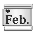 Detalle de eslabón charm italiano de acero inoxidable grabado Febrero Feb con corazón - Paquete de 5 / Febrero (ICK002)