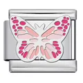 Macro view of pink butterfly enamel pattern on stainless steel Italian charm - Pink Enamel Butterfly Style (ICJ689-6)