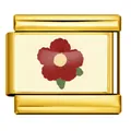 Detailed macro view of an Italian modular charm featuring a vibrant red flower on gold plating. - White Red Floral Pattern (ICP-YCAA0064-2)