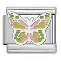 Eslabón de amuleto italiano de mariposa en acero inoxidable para pulseras personalizadas - Patrón de Mariposa Verde Rosa y Amarillo (ICJ689-2)