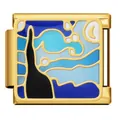 Close-up of Italian modular charm link with Starry Night scenery in gold finish - Starry Night Style (ICJ1094-2) / 5 Pieces