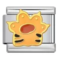 Detailed macro view of a tiger paw enamel charm for stainless steel modular bracelets - Orange Tiger Paw Pattern (ICJ2881)