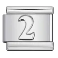 Detail macro view of a stainless steel Italian charm bracelet link with numeral 2. - Engraved Number 2 (ICY366)