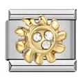 Detalle de dije de sol dorado con circonitas para pulsera modular italiana de acero - Sol Dorado (ICJ856)