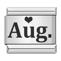 Detalle de un charm italiano de acero inoxidable con grabado Aug y diseño de corazón - Paquete de 5 / Agosto (ICK008)