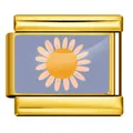 Close-up detail of a gold Italian modular charm link featuring a painted daisy flower design - Purple Sunflower Pattern (ICP-YCAA0066-2)