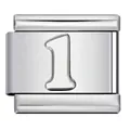 Macro detail of stainless steel Italian modular bracelet charm with embossed number 1 - Engraved Number 1 (ICY362)