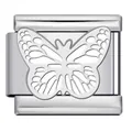 Eslabón de amuleto de mariposa de acero inoxidable para pulseras modulares italianas - Patrón de Mariposa Calada Plateada (ICJ689-8)