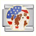 Vue détaillée d'un charme italien en acier avec motif chien et drapeau américain - Cavalier King Charles Spaniel et Drapeau (ICJ907-1)