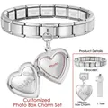 Set de colgante de corazón en acero inoxidable con pulsera italiana y herramienta - Estilo Guardapelo Corazón Huella LOVE (S-DZ-ICG944-3)