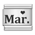 Eslabón de charm italiano de acero inoxidable con abreviatura Mar. y detalle de corazón - Paquete de 5 / Marzo (ICK003)