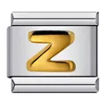Macro detail of a golden raised letter Z on a silver stainless steel modular charm link - English Letter-Z / 5 Pieces/Pack