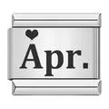 Eslabón modular de acero inoxidable con grabado Apr. para abril y detalle de corazón - Paquete de 5 / Abril (ICK004)