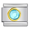 Détail d'un maillon de bracelet italien en acier avec cristal bleu et lunette dorée - Style Cercle Doré + Pierre Bleu Ciel (Y1262)