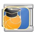 Stainless steel basketball with graduation cap charm link for modular Italian bracelet jewelry - Basketball with Mortarboard (ICJ1688)
