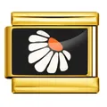 Close-up of gold-plated stainless steel Italian charm featuring a white daisy flower design. - Black Half Daisy Pattern (ICP-YCAA0070-2)