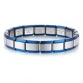 Pulsera modular italiana ajustable de acero inoxidable con eslabones azules y plateados - Estilo Plateado y Azul Cepillado (ICH002-46)