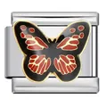 Abalorio de eslabón italiano de acero inoxidable con diseño de mariposa para pulseras - Patrón de Mariposa Rojo y Negro (ICJ791-1)