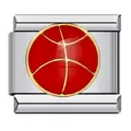 Close-up detail of red enamel basketball modular charm link for Italian style bracelets - Basketball Pattern (ICJ206)
