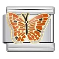 Eslabón italiano de mariposa naranja en acero inoxidable para pulsera modular DIY - Patrón de Mariposa Naranja y Negro (ICJ114-2)