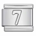 Macro view of a stainless steel Italian charm link featuring a raised number 7. - Engraved Number 7 (ICY371)