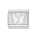 Close-up of a stainless steel Italian charm featuring an engraved butterfly pattern - Butterfly Engraved Pattern (ICY042)