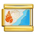 Charm italiano de oro con esmalte de concha y océano para pulseras modulares DIY - Caracola (ICJ136-2)