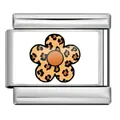 Detail view of Italian modular charm link with leopard print flower on stainless steel - Leopard Five-Petal Flower Pattern (ICP-YCAA0072-1)