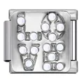 Detailed macro shot of a stainless steel Italian charm featuring micro-pave LOVE stone design - Silver LOVE Enamel (ICJ483-1)