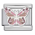 Eslabón de pulsera italiana con patrón de mariposa rosa y marrón en acero inoxidable - Patrón de Mariposa Rosa y Marrón (ICJ689-3)