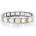 Pulsera de dijes italiana de acero inoxidable con flores crema y perlas elegantes - Flor Amarilla Base de Plata (ICH092-1)