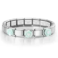 Pulsera de dijes italianos con flores verde menta y eslabones de acero inoxidable - Flor Verde Claro Base de Plata (ICH092-3)