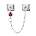 Italian modular bracelet link with red birthstone gemstone and connecting safety chain - Dark Red Birthstone Charm (G557-1) / Dark Red (Jan)