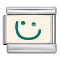 Eslabón modular de charm italiano en acero inoxidable con un diseño de carita sonriente verde - Patrón de Sonrisa Beige (ICP-YCAA0061-1) / Base de Plata