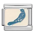 Premium Italian modular bracelet charm with stylized blue bird enamel on stainless steel link - Blue Lucky Bird (ICJ2878)