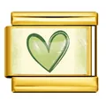 Italian modular charm in gold stainless steel with a green heart design for DIY bracelets - Light Green Heart Pattern (ICP-YCAA0062-2)