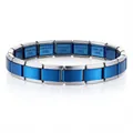 Pulsera de eslabones modulares italianos DIY de acero inoxidable con acabado en azul metalizado - Estilo de Retazos Plateado y Azul (ICH002-47)