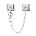 Stainless steel Italian modular charm with clear crystal safety chain - White Birthstone Charm (G557-4) / White (April)