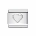 Stainless steel Italian charm link with a raised heart pattern for modular bracelets - Silver Heart Relief (ICY204)