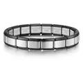 Pulsera de dijes modulares italianos de acero inoxidable en color plata y negro - Estilo Alterno Plateado y Negro (ICH002-48)