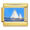 Charm modular italiano dorado con diseño de esmalte de velero para pulseras de acero - Velero Océano (ICJ348-1)