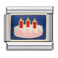 Dettaglio di charm italiano in acciaio inossidabile con torta di compleanno smaltata. - Stile Torta di Compleanno Candele (ICJ749)
