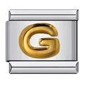Eslabón de charm modular italiano de acero inoxidable con letra G dorada en relieve premium - Letra del Alfabeto-G / Paquete de 5