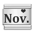 Charm modular italiano de acero inoxidable con corazón y grabado de noviembre - Paquete de 5 / Noviembre (ICK011)
