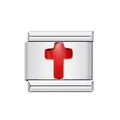 Vista dettagliata di un link per bracciale italiano in acciaio con croce rossa - Croce Rossa (ICY643)