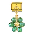 Green crystal flower pendant dangling charm for gold Italian modular link bracelets - Gold Base Green Flower (ICG784)